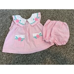 Vintage Baby Girl Smocked Gingham Pink Size 24 Mo Small Steps Embroidered